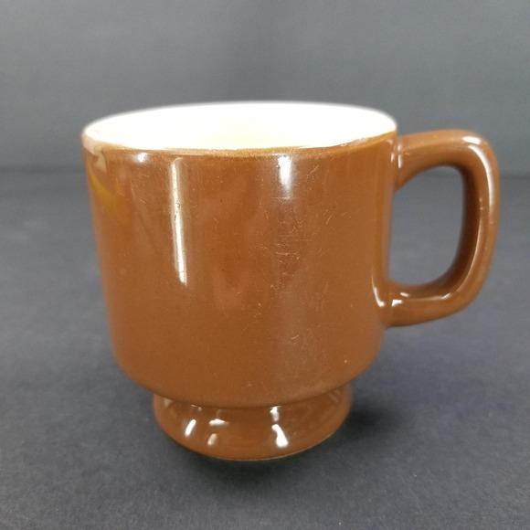 Other - Vintage Brown Footed Coffee Mug Retro Mid Century‎ Ceramic Pedestal Cup White In